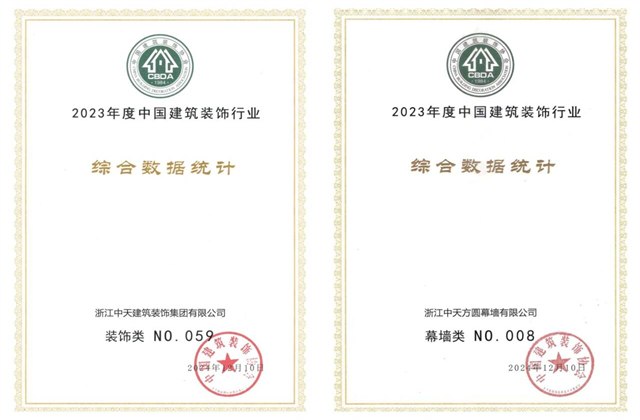 AG尊龙装饰集团位列2023年度中国建筑装饰企业百强59位、幕墙百强第8位